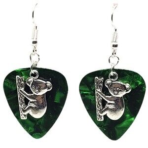 Koala Bear Charm on Guitar Pick Earrings - Choose Color - Handmade in USA